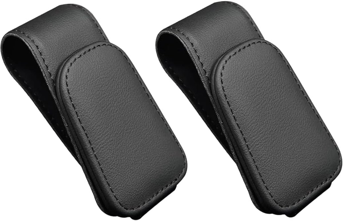 2 stuks brillenhouders auto, lederen visitekaartjeshouder brillenhouder autozonnebrilhouder clip brillenhouder autobril