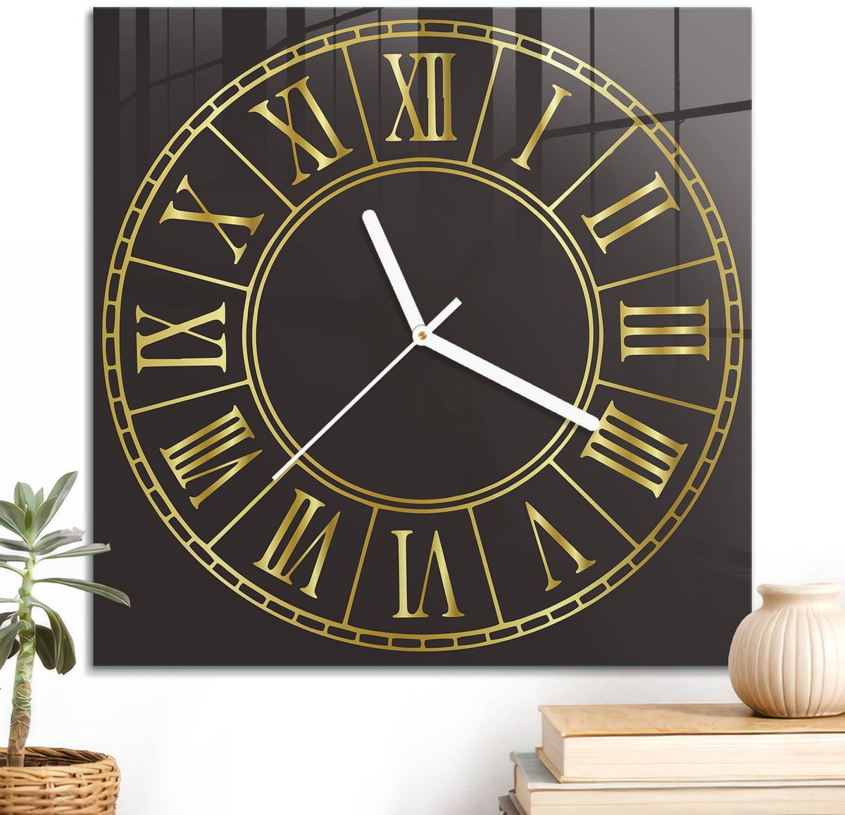 ArtPrintCave Zwart Glazen Klok - 30x30 cm - Wandklok Vierkant - Elegante Klok Wandklok Keuken - Geometrische Unieke Klok - Witte Klokwijzers