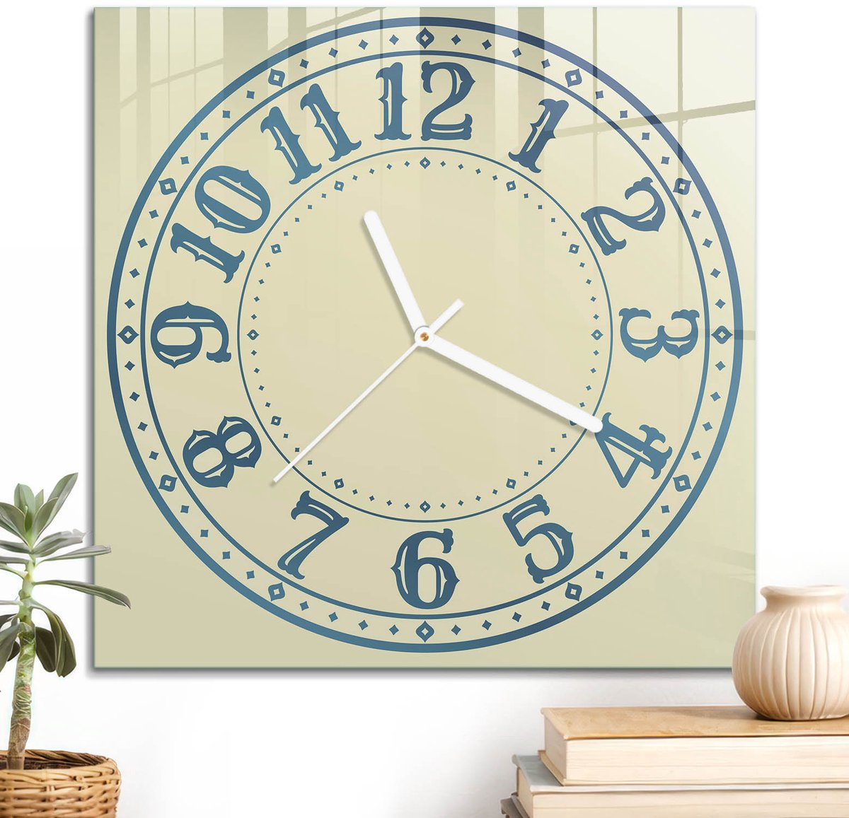 ArtPrintCave Romig Glazen Klok - 30x30 cm - Wandklok Vierkant - Stijlvolle Klok Unieke Klok - Geometrie Stille Wandklok - Witte Klokwijzers