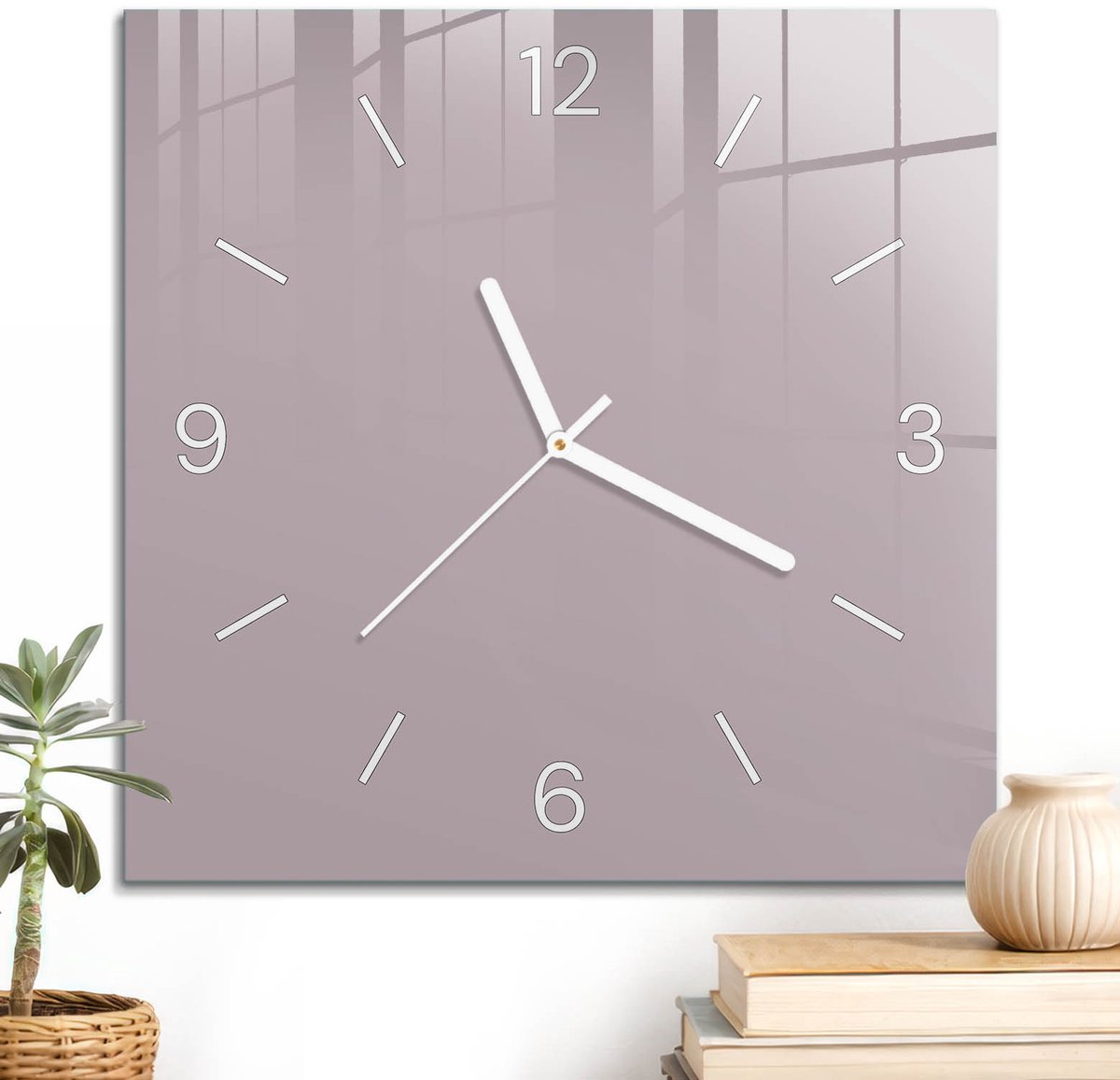 ArtPrintCave Roze Glazen Klok - 30x30 cm - Wandklok Vierkant - Pastel Lila Wandklok Keuken - Abstractie Unieke Klok - Witte Klokwijzers