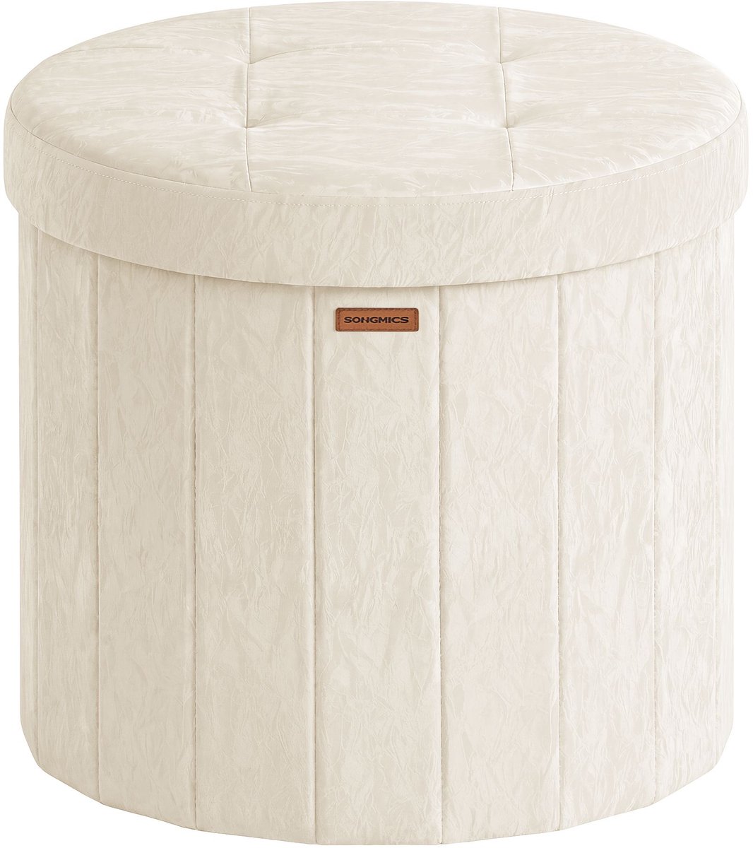 Songmics Poef - Met Opbergruimte - Opvouwbaar - Crèmewit - 47 x 47 x 45 cm