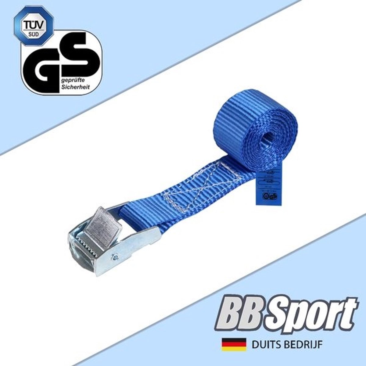 Sjorband spanband bevestigingsband met klemgesp - blauw, beschikbaar in verschillende lengtes en hoeveelheden - draagvermogen tot 250 kg DIN EN 12195-2, 10 stucks 2.5 cm x 4 m