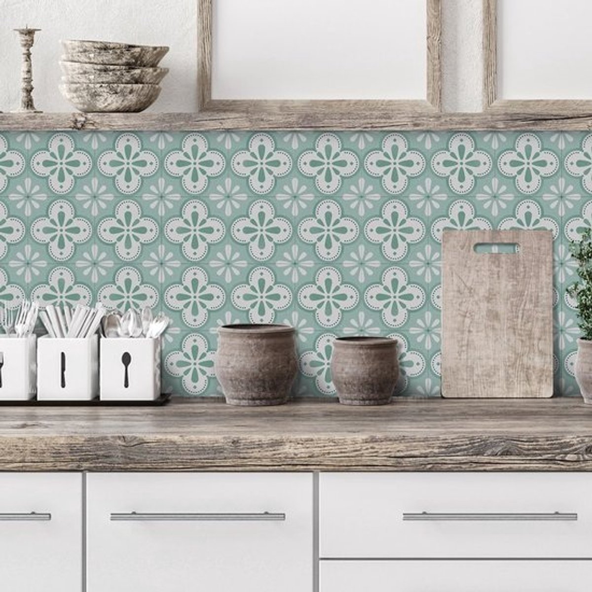 Zelfklevende Tegelstickers met Groene Bloemen - Waterdichte Wand- en Vloertegels (20x20 cm, 24 stuks)