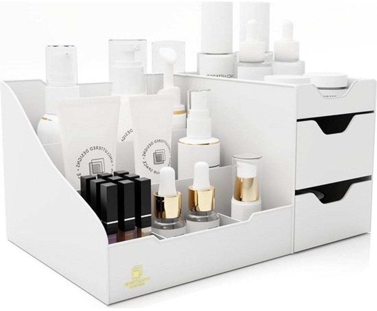 Make-up organizer met lades - opslag voor cosmetica en sieraden - chique make-uphouder voor aanrecht - elegante opbergbox voor borstels, oogschaduw en nagellak (wit) nagellak opbergen