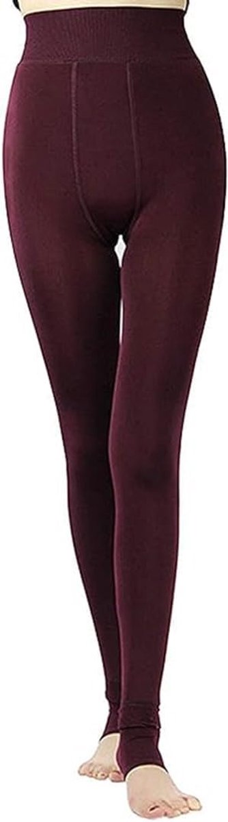 Thermische winter legging van dik, elastisch velours met fleece voering Hoge taille, Bordeaux, One size