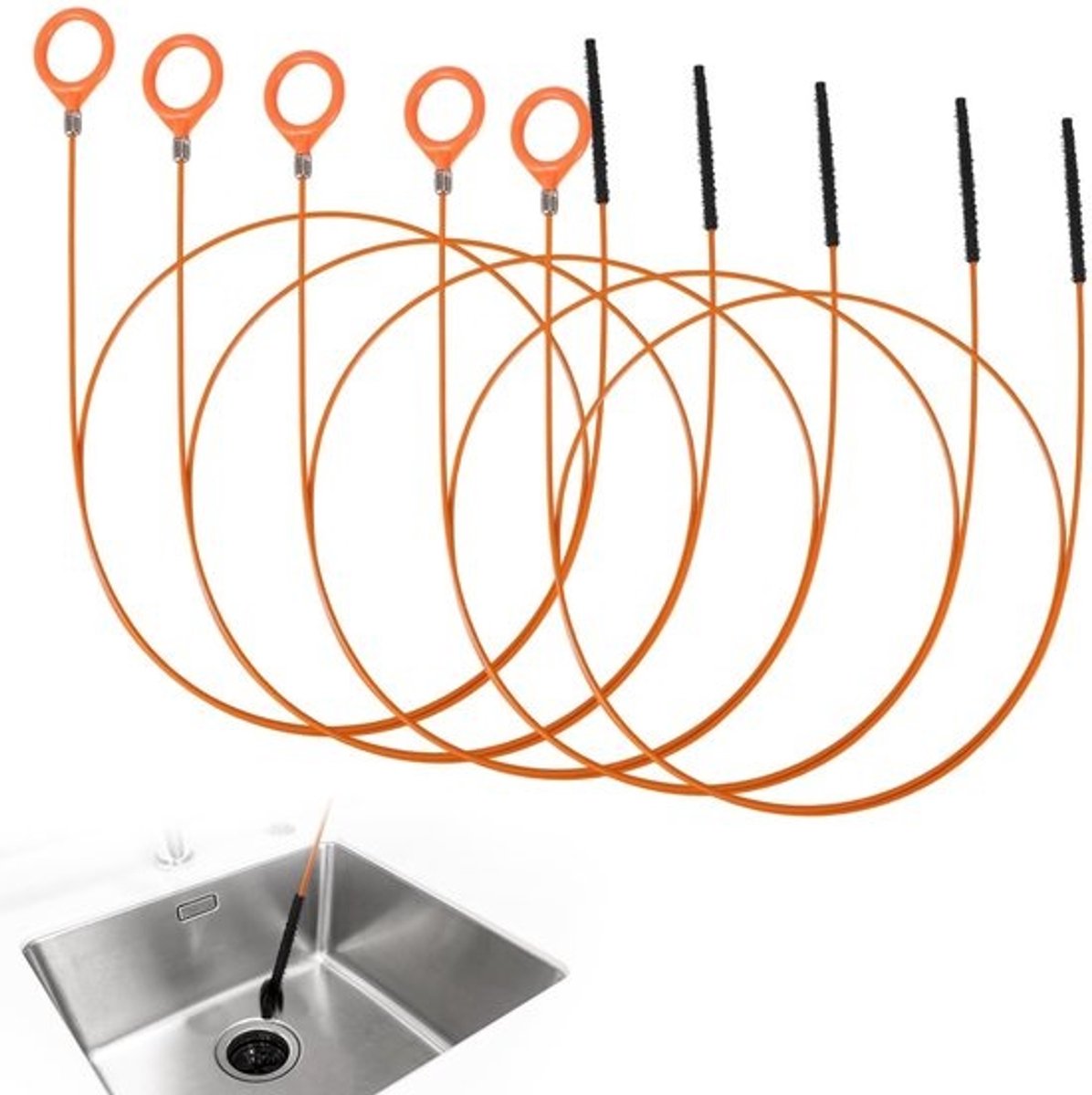 Flexibele Slang Ontstopper - 5 Stuks, Anti Breuk Stalen Draad, 133 cm - Voor Afvoer Toilet, Bad en Douche