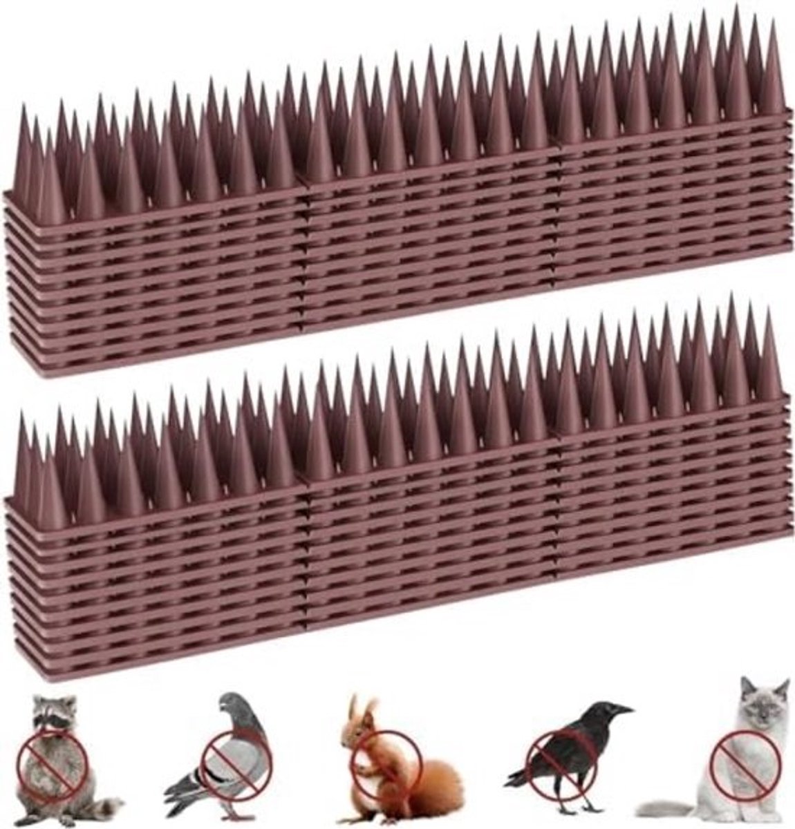 Duivenafweer spikes 5,7 meter, kunststof vogelafweer voor balkon, dak, tuin, hek en vensterbank, set van 20 stuks in bruin