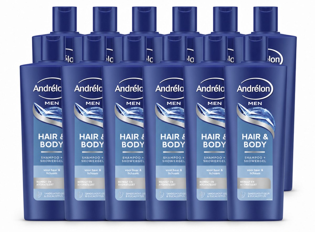 12 x Andrélon – Shampoo – Hair & Body Men – 400 ml - Voordeelverpakking - 12 stuks