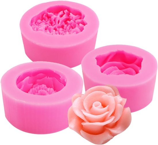 3 stuks kaarsvormen, siliconen, rozen, anjer, pioenroos, gietvormen, kaarsvormen om te gieten, bloemen, 3D (bloem roze) — afbeelding 4