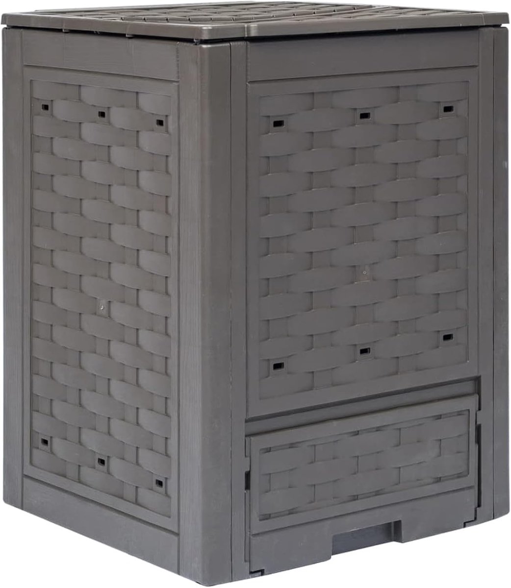 Compostbak voor tuin, bruin, 60 x 60 x 83 cm, 300 l, rotan, kunststof, gazon en tuin, compostemmer (SPU:45681)