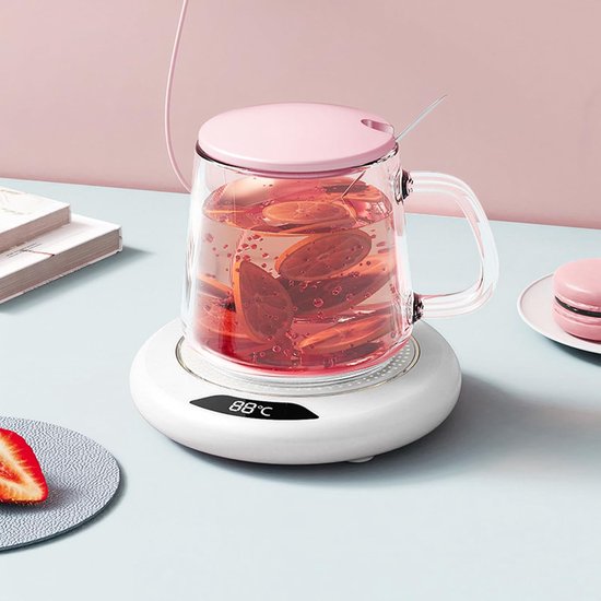 Elektrische bekerwarmer - Warme onderzetter met constante temperatuur - Digitaal led-display - 3 standen voor gelijkmatige verwarming van dranken - Automatische uitschakelfunctie - Voor koffie, melk en thee - Bureau-gadget voor thuis/kantoor - Wit — afbeelding 5