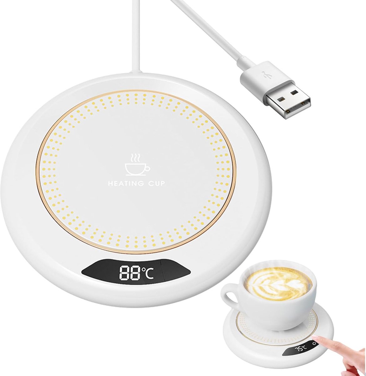 Kopjeswarmer, 3 temperatuurinstellingen, 20W USB slimme kopjeswarmer | Elektrische kopjeswarmer voor thee, melk, keuken, kantoor, thuis, cadeau | Cadeau voor thuis - wit