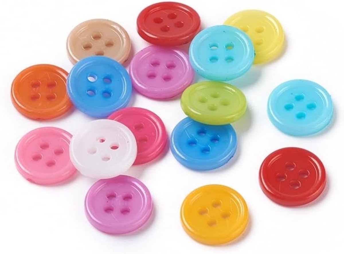 Knopen 15 mm (1,5 cm) kleurrijk rond in willekeurige gekleurde mix viergats knopen van 1,5 mm per gat - 4-gaats knopen om te knutselen naaien knutselen knopen