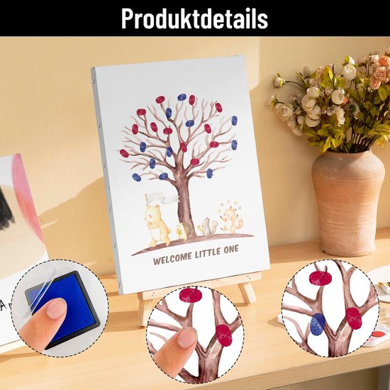 Reveal party vingerafdrukboom, geslacht zichtbare vingerafdrukbladen, babyshower, dierenthema, babyshower, vingerafdrukgastenboek, aandenkendecoratie, met 15 g confetti — afbeelding 2