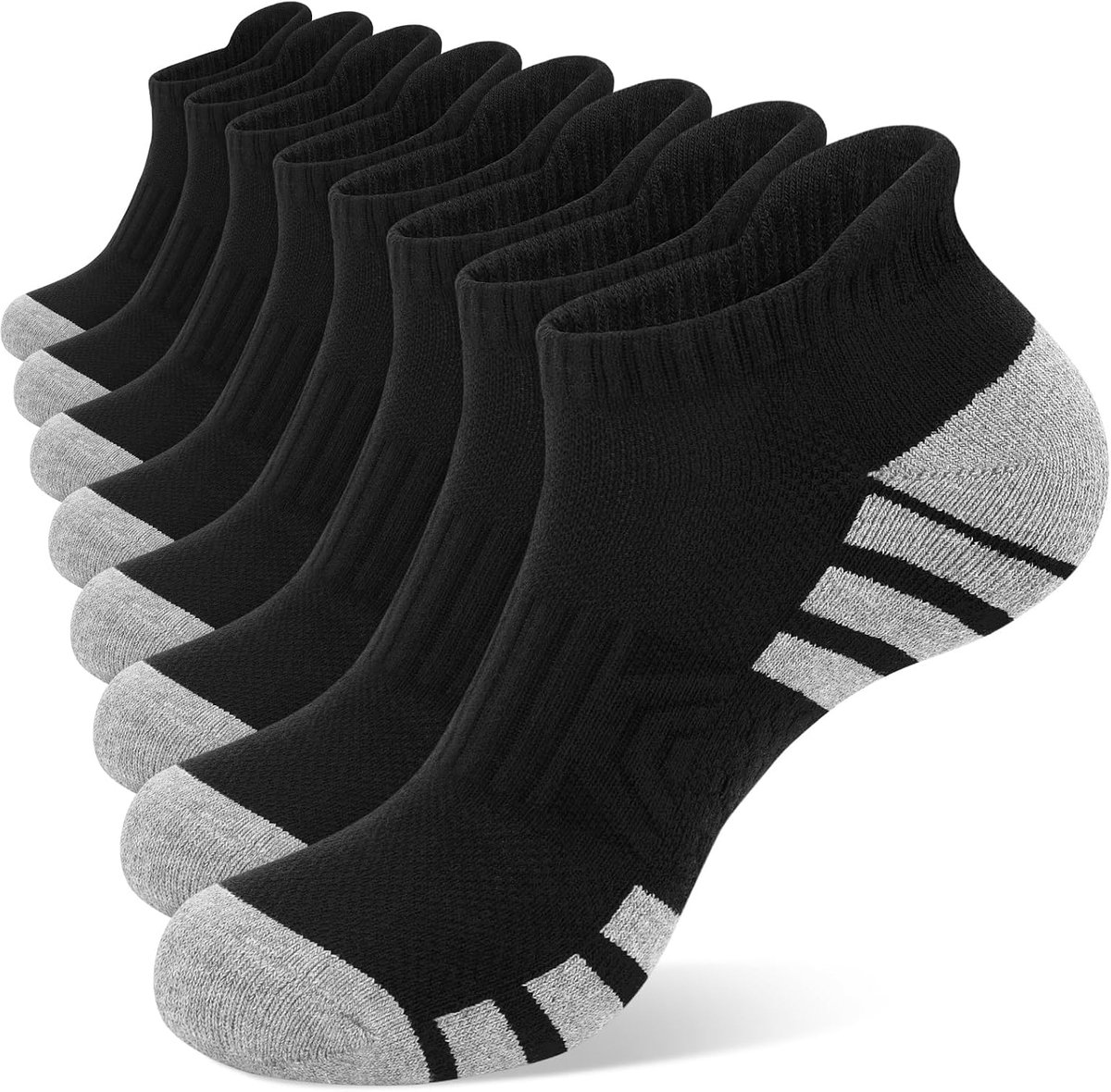 Sportsokken voor heren, enkel, ademende sportsokken van katoenmix, ademend, gewatteerd, atletische enkelsokken, gewatteerd gebruik, outdoor, sport, wandelen, hardlopen, fietsen, werk, 8 paar
