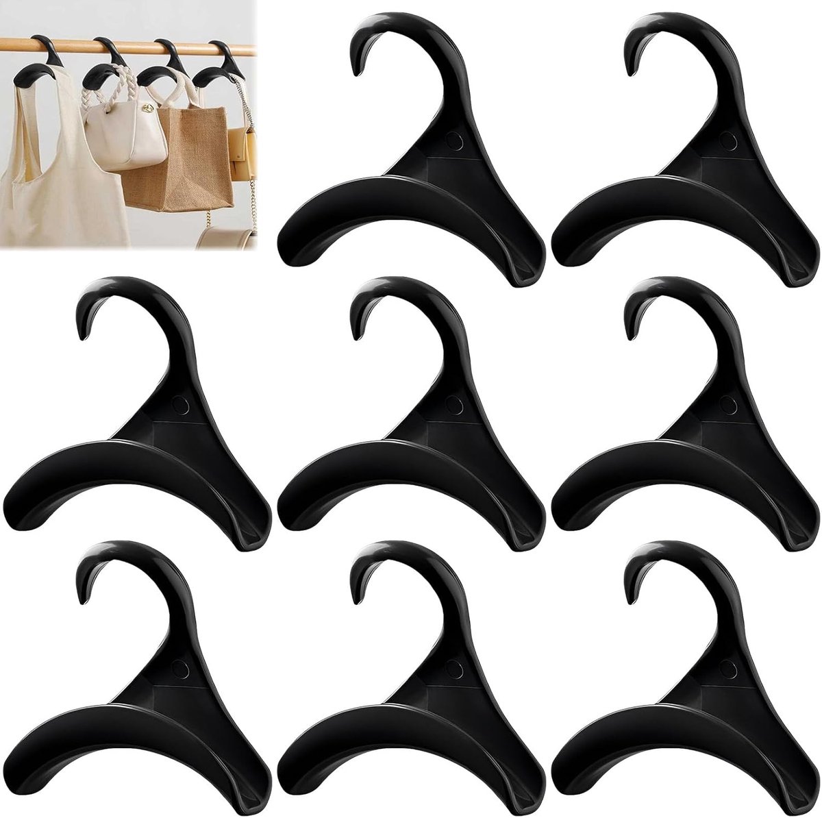 8 stuks, PP-haken, veiligheidszakhaken, tashouder, verstelbare haak, ruimtebesparend, draagbaar, om op te hangen, voor rugzak, tas, sjaals (zwart)