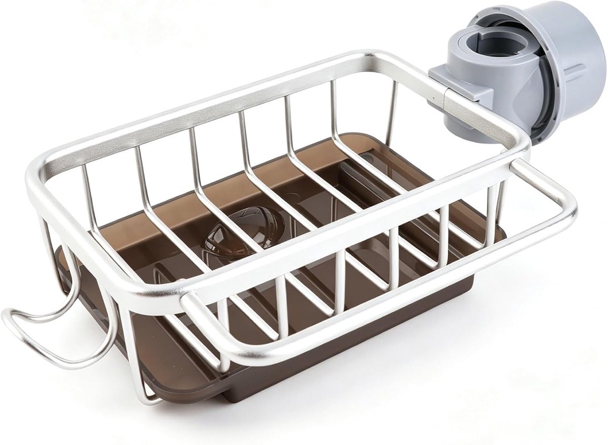 Boven Kraan Aanrecht Caddy Organizer, Afneembare Hangende Kraan Afvoerrek Kraan Sponshouder Voor Aanrecht(Zilver)