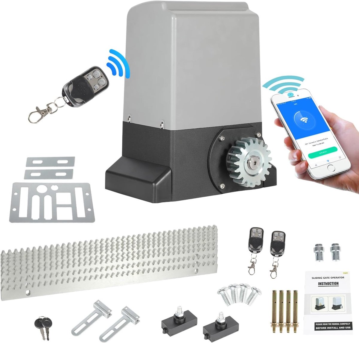 550 W met afstandsbediening, garagedeuropener, wifi, met app, voor schuifpoort, tot 1200 kg of 12 m