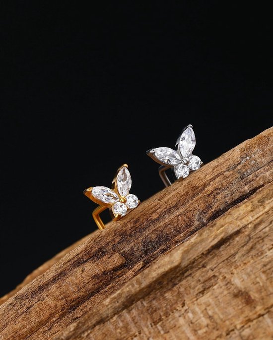 G23 Titanium neusschroef vlinder Nostril Studs CZ neusring L-vormige neus piercing sieraden 20G neus piercings voor vrouwen mannen — afbeelding 4