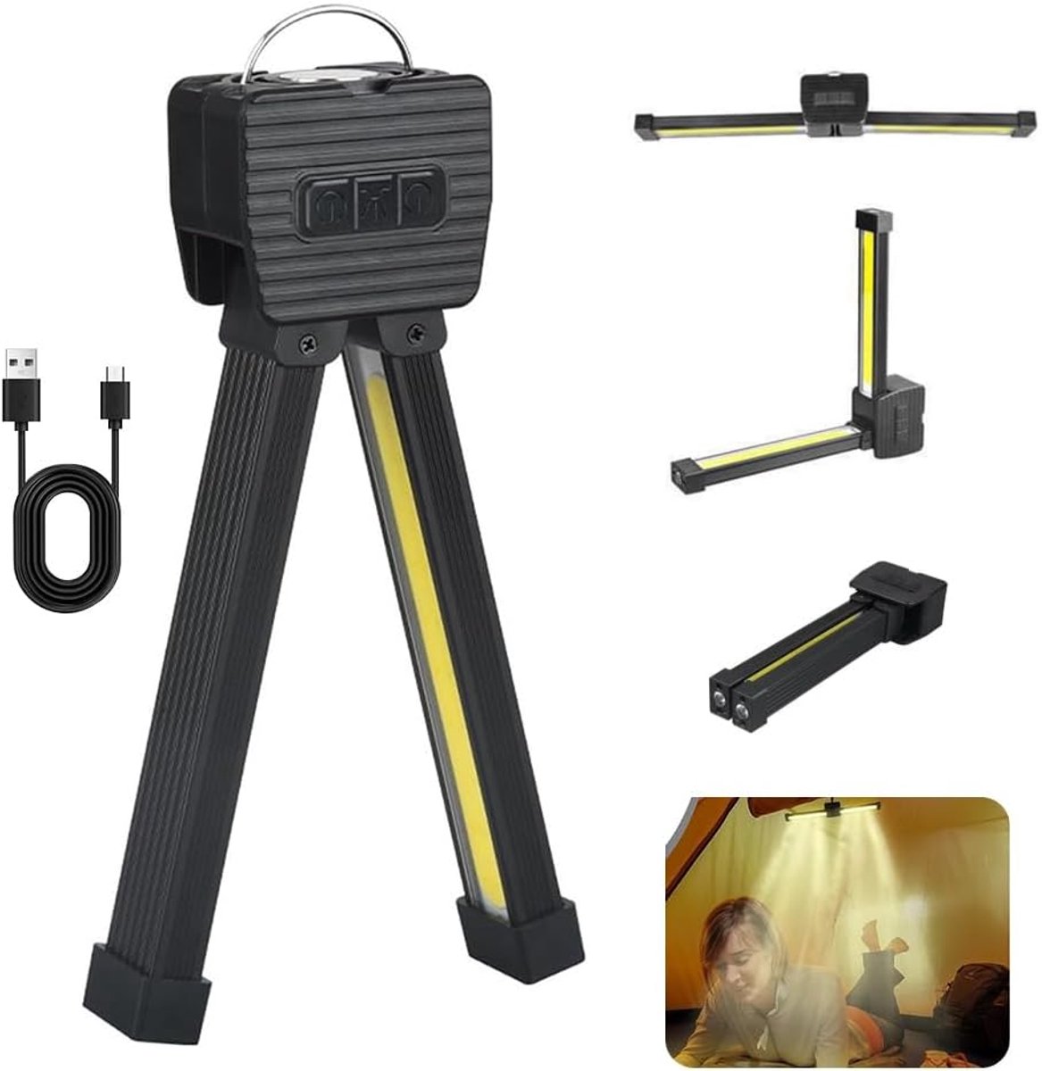 Magnetisch, 7th Gear Dimmen Draagbare Gym Lamp Voor Posing, Waterdicht Handheld Camping Licht Met Hanghaak Werklamp, 180 Graden Opvouwbaar