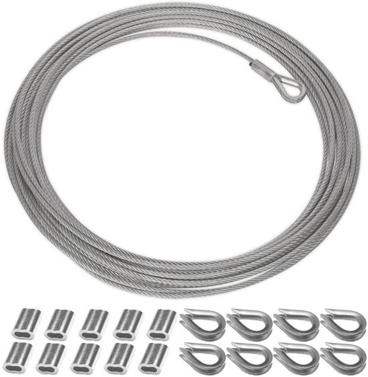 Kabel Touw 2mm x 10m met Aluminium Krimpkous en RVS Vingerhoedjes