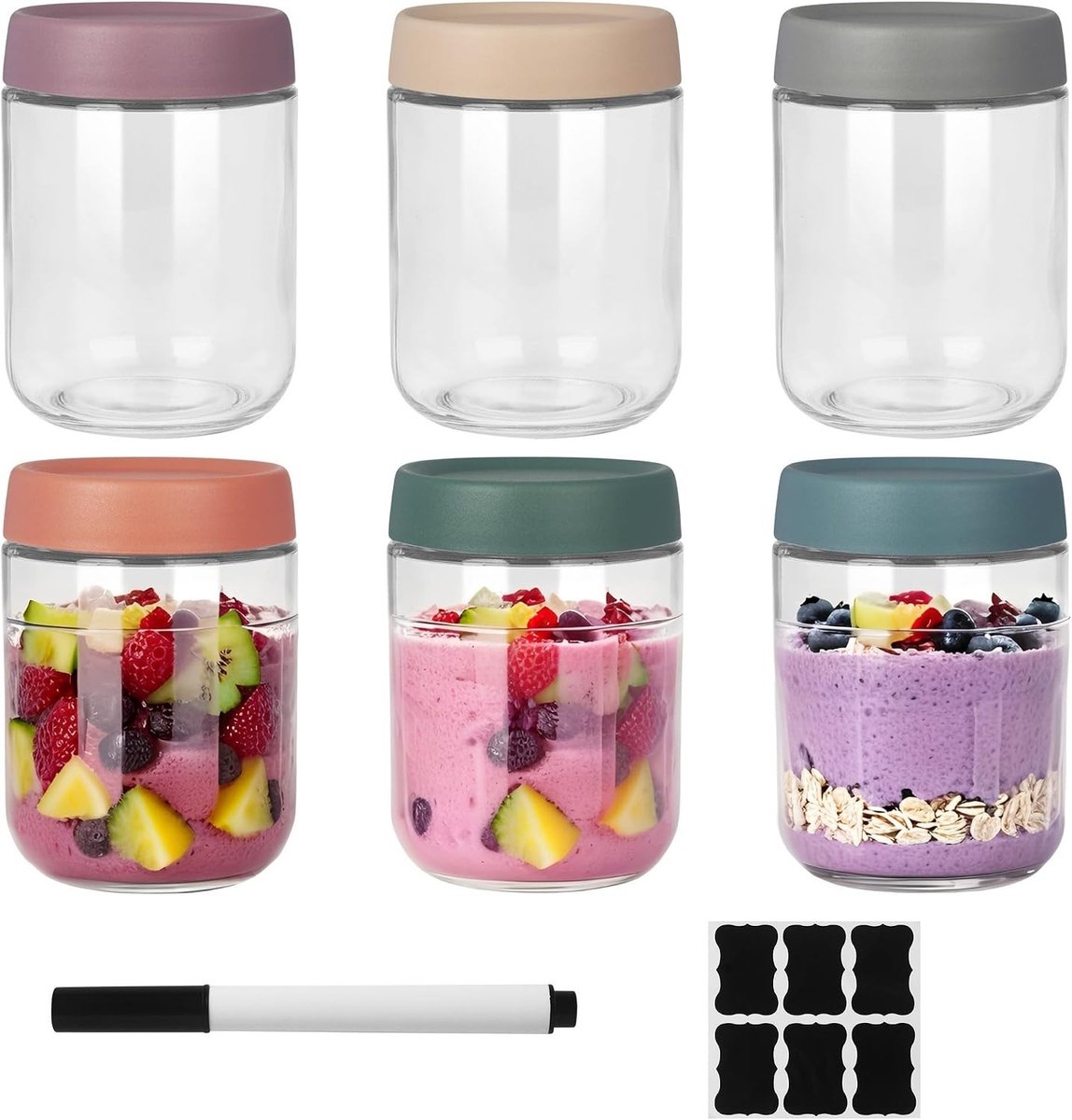 Glazen potjes met deksel - Transparant - 500 ml - Dikke glazen bewaarpotten met schroefdeksel - Voor voedselopslag en maaltijdbereiding