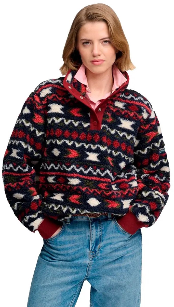 Superdry Super Soft Printed Henley Sweatshirt Veelkleurig 2XS Vrouw Burgundy Mini Aztec Aop
