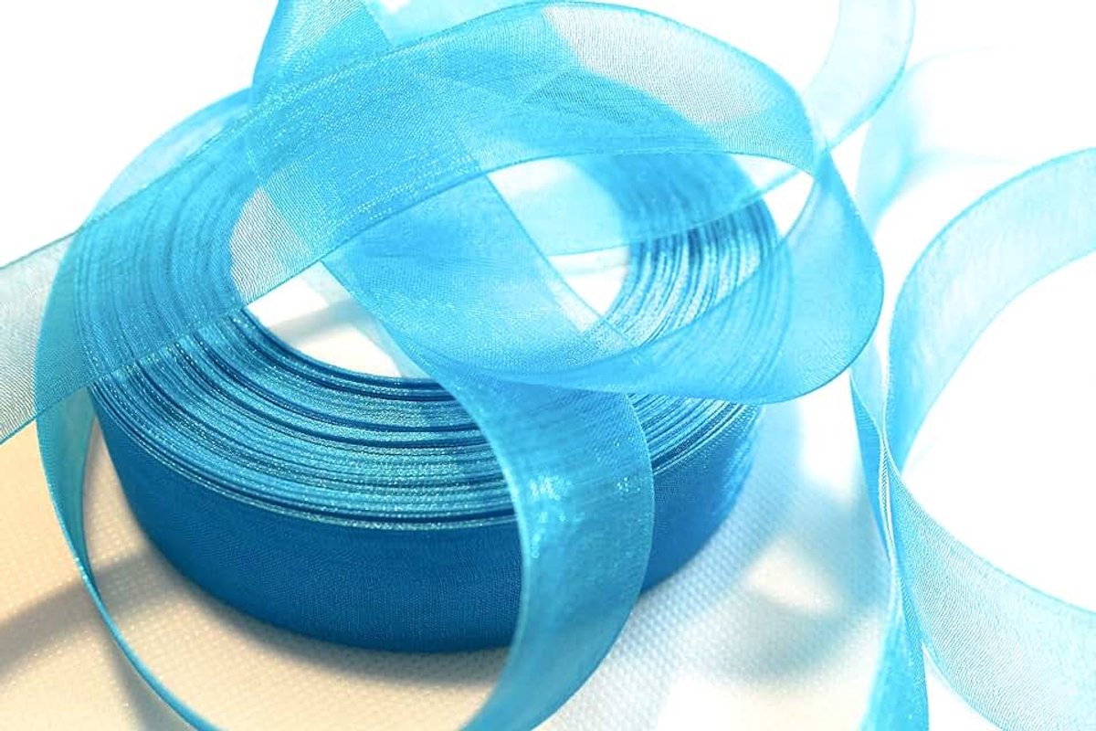 Organza, lint van organza, 25 mm, breedte 2,5 cm, lint van organza, decoratief lint, bruiloft, Kerstmis, kleur ijsblauw, 45 m