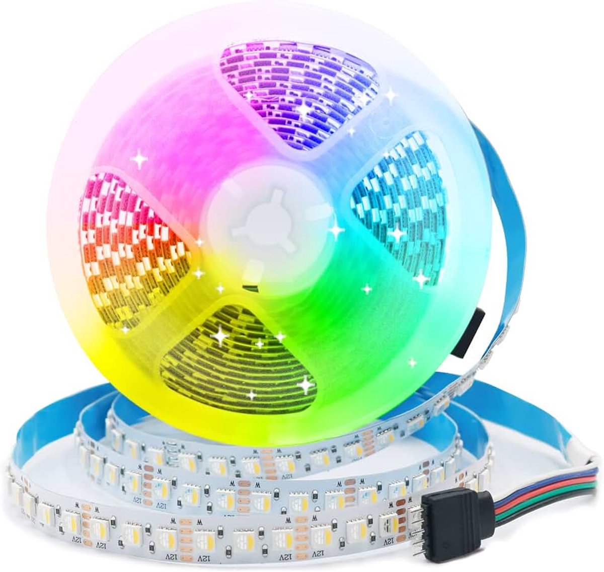 Strip, 12 V, 5 m, 108 leds/m, super helder RGB+warm wit (2700K-3000K) 4 kleuren in 1 ledstrip 5050SMD zelfklevend, IP20, niet waterdicht, lichtstrip, lichtstrip, strip voor