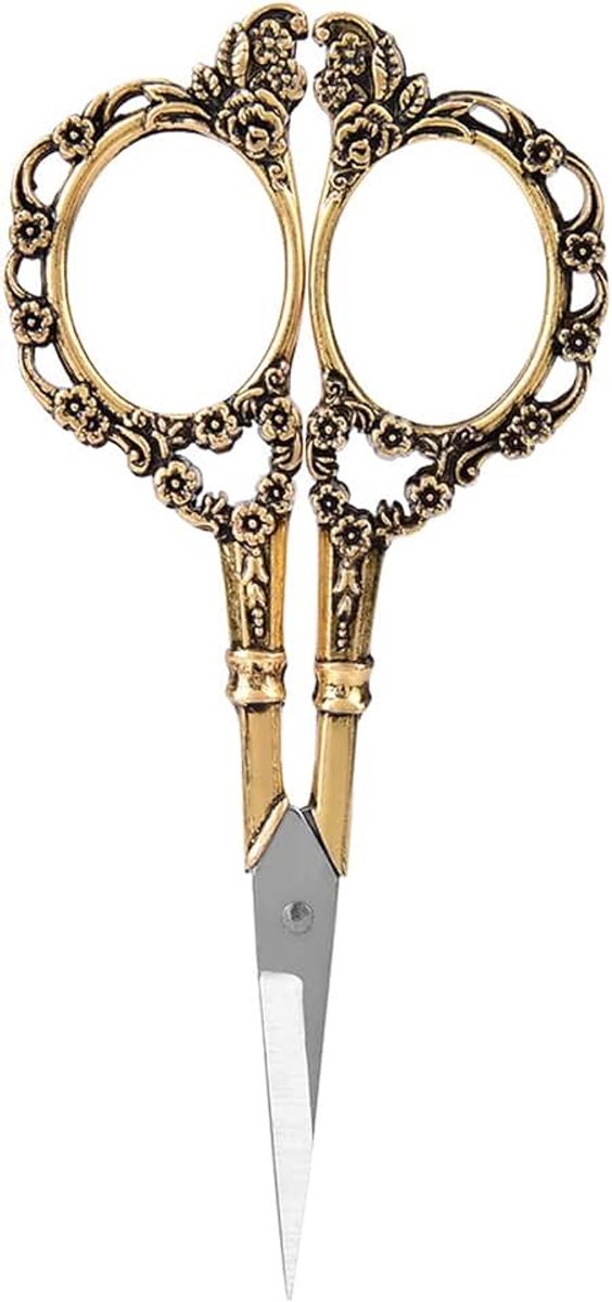 Roestvrij stalen schaar, vintage bloemenpatroon, handwerk, borduurschaar, kleine scherpe schaar voor kantoor, kunst en handwerk (goud)