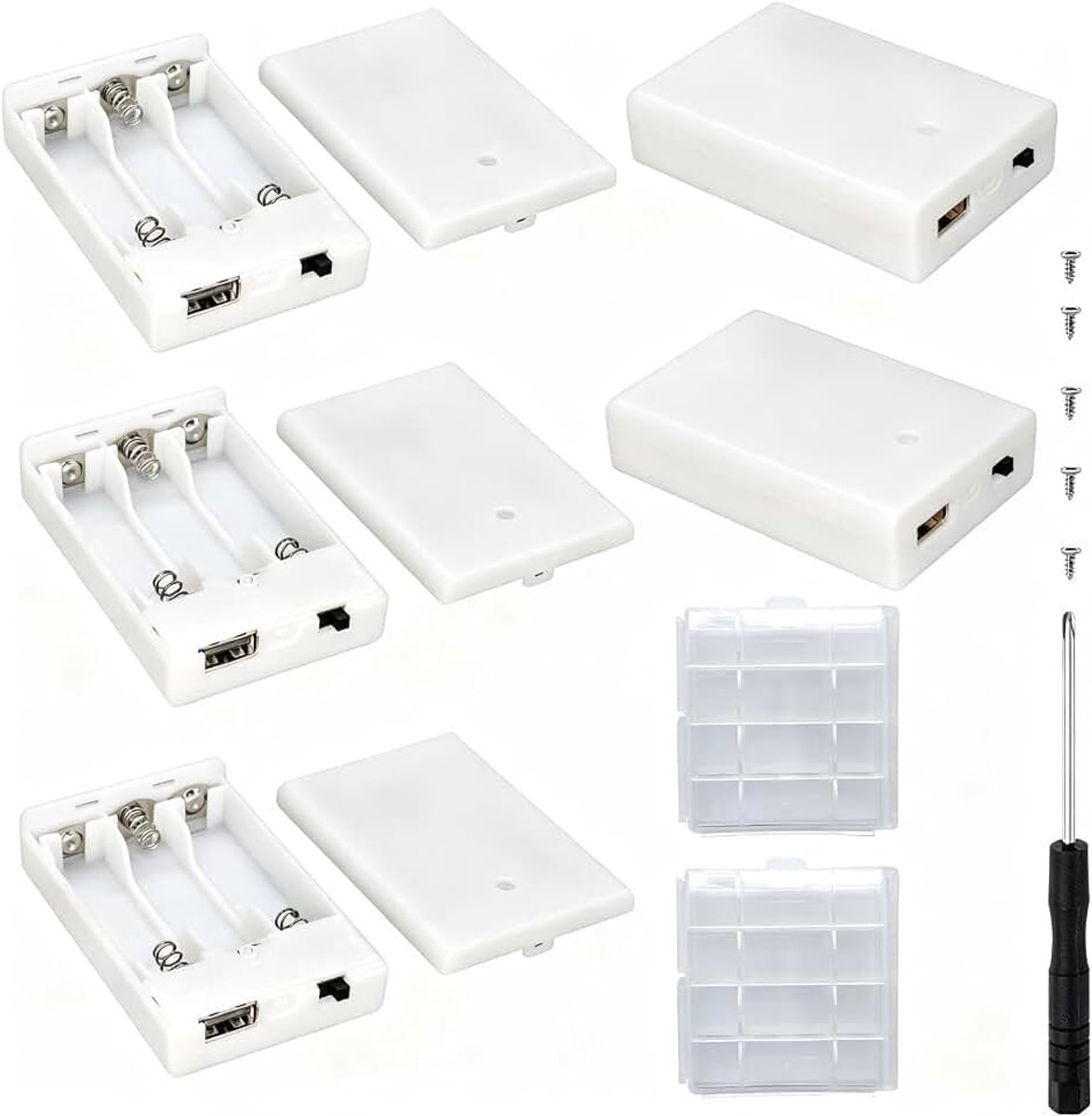 Batterijhouder, 3 x 1,5 V AA kunststof batterijhouder, 4,5 V AA batterijhouder, behuizing met ingebouwde USB-aansluiting en aan/uit-schakelaar en afdekking