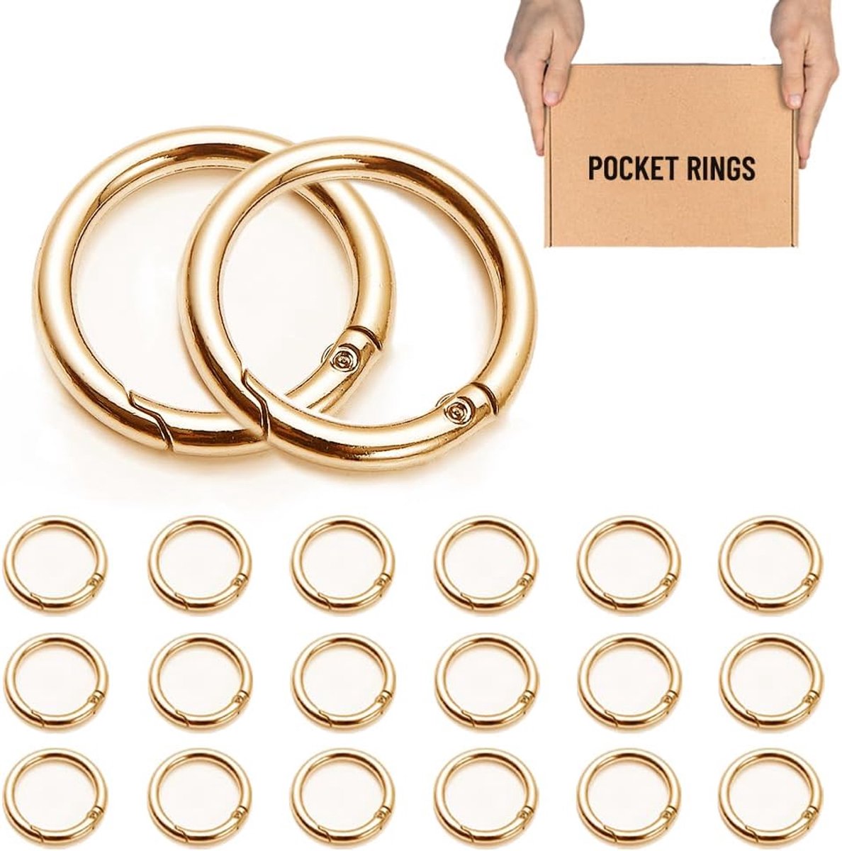 20 stuks karabijnhaken, rond, 40 mm, grote karabijnring, ronde karabijnhaak, gouden karabijnhaak, ronde sleutelhanger, ringen voor tas, doe-het-zelf handwerk, zinklegering (draaddiameter 4,5 mm)