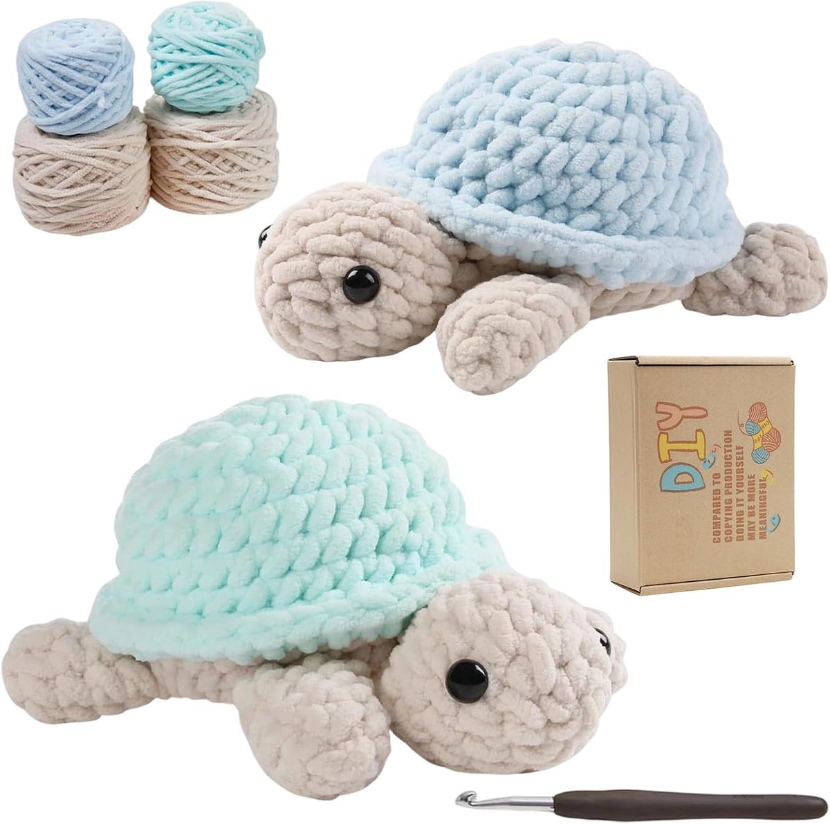 Haakset voor beginners, dieren, haakset, 2 stuks, haakset voor kinderen en volwassenen, dieren, haakset met video-handleiding (mogelijk niet beschikbaar in het Nederlands), haaknaald, garen