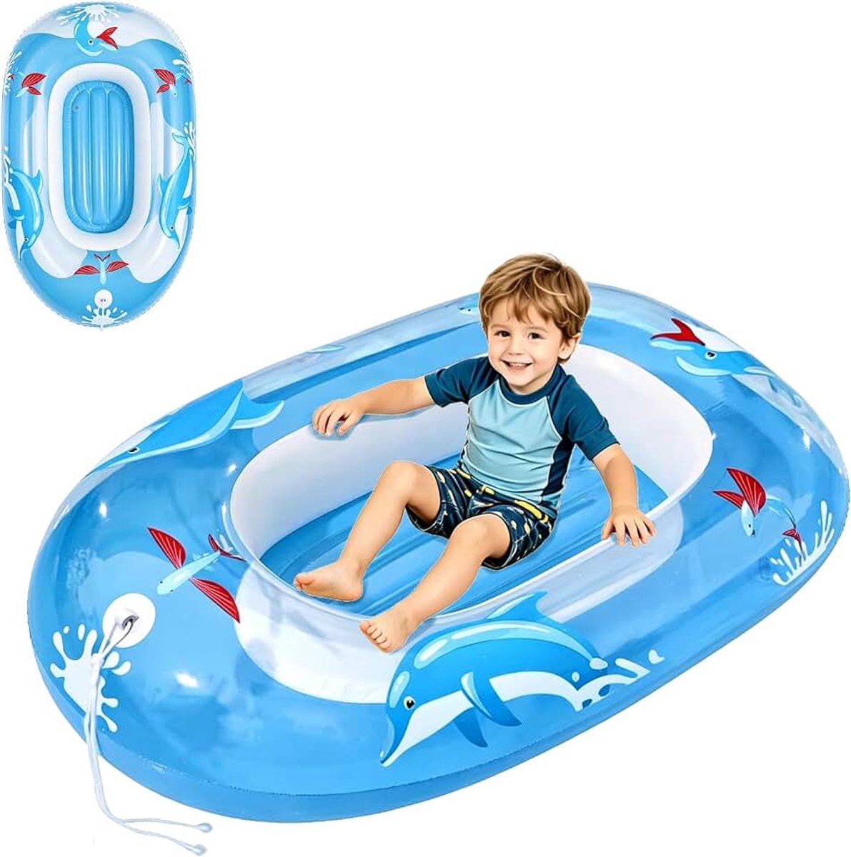 Opblaasbare boot voor kinderen, opblaasbare boot voor zee en zwembad met trekkoord, opblaasbare zee voor kinderen, waterspelletjes, zomer