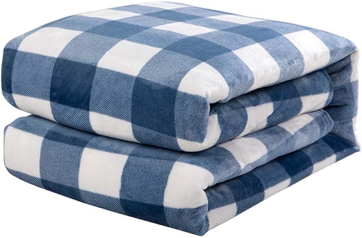Fleece Dekens Zilvergrijs Reisformaat-Superzacht Fluffy Warm Effen Bed Gooit voor Sofa Microfiber Deken-Blauw en wit klein raster_168 * 230
