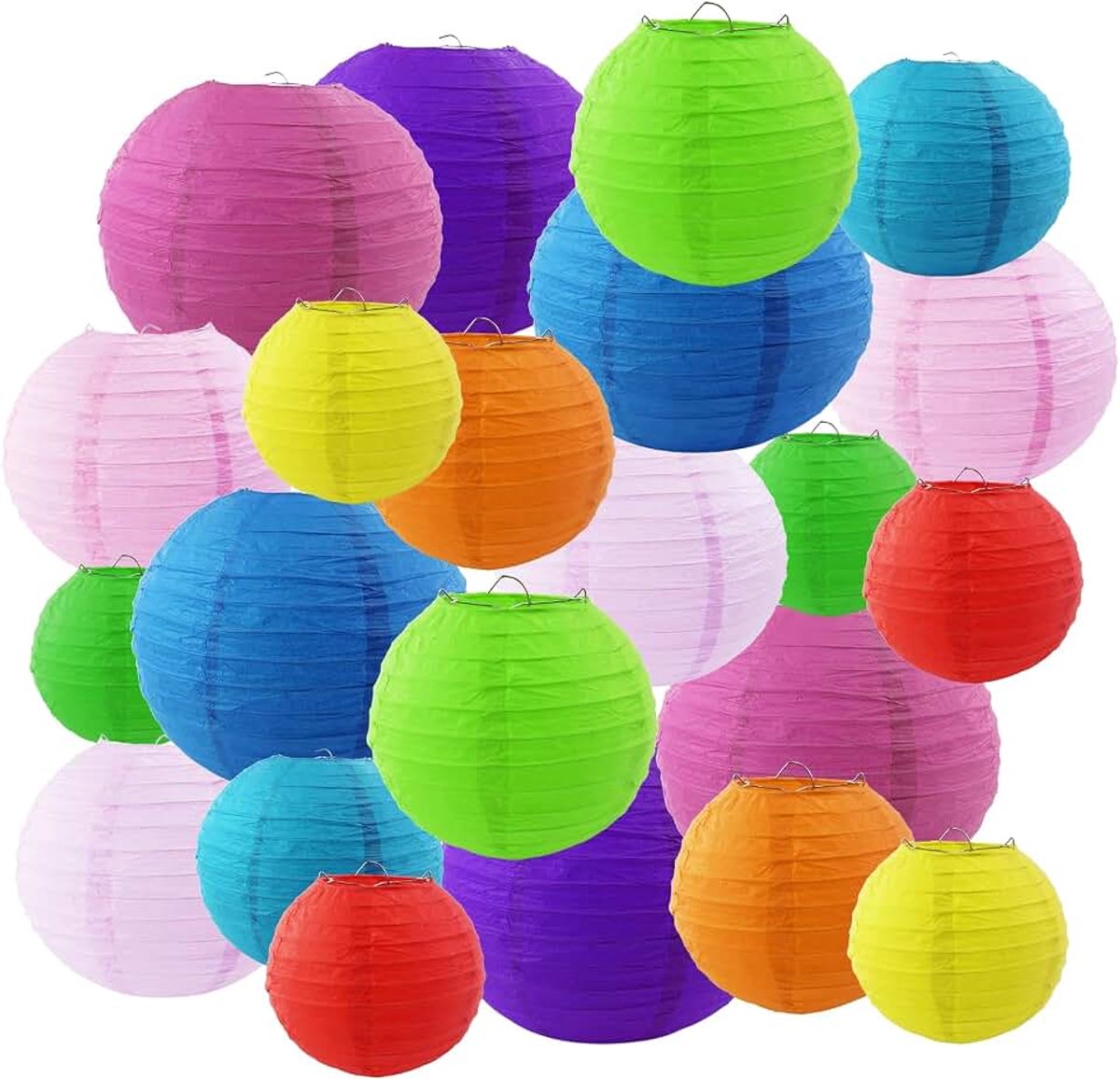 22 stuks kleurrijke papieren lantaarns, lampions, papieren lantaarn, lampenkap, 10 kleuren, 4 maten, voor feestdagen, bruiloft, feest, verjaardagen, tuinfeest, babyshower, decoratie binnen en buiten