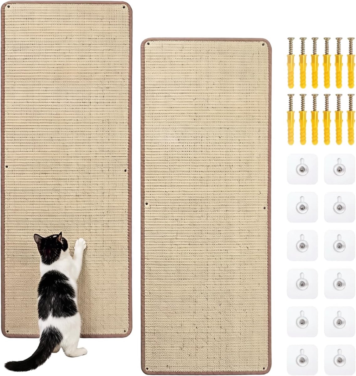 Krabmat voor katten, 2 stuks, krabmat voor katten, van natuurlijk sisal, met zelfklevende band, geen boren nodig, bescherming voor banken, krasbescherming voor bankleuningen, 40 x 100 cm