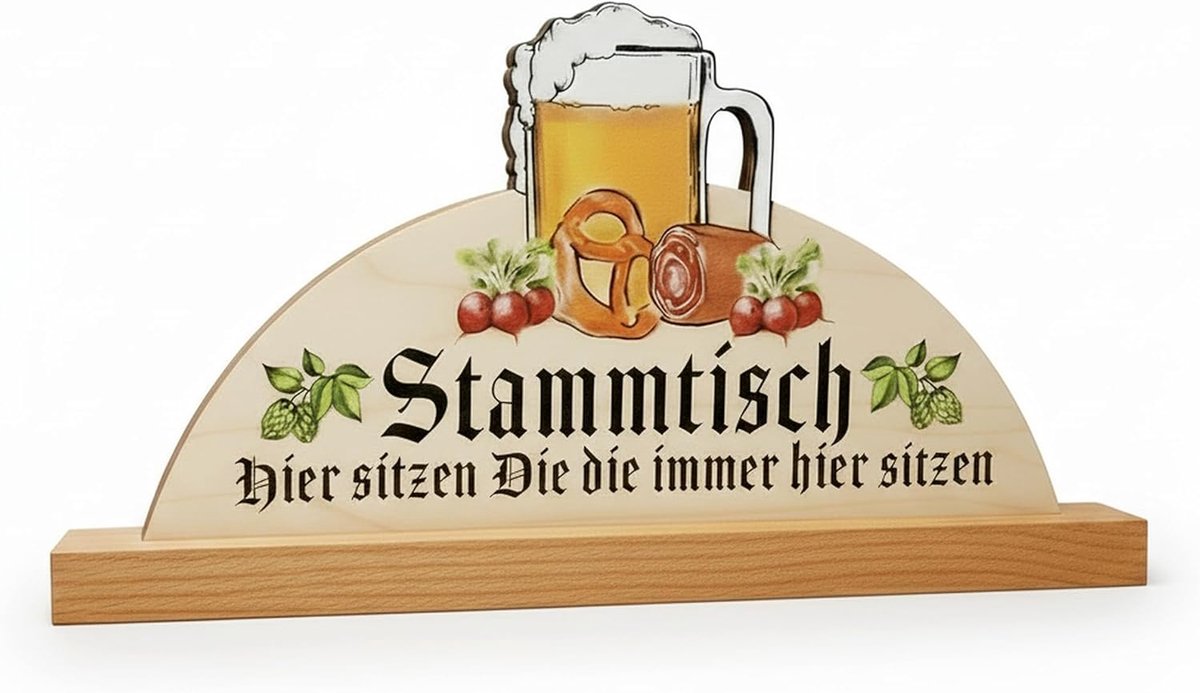Bordje voor stamtafel, 30 cm, bierpul, tafelstandaard en wanddecoratie, rustieke decoratie voor gasthuis, partykelder en thuis, cadeau voor mannen en bierliefhebbers (standaard)