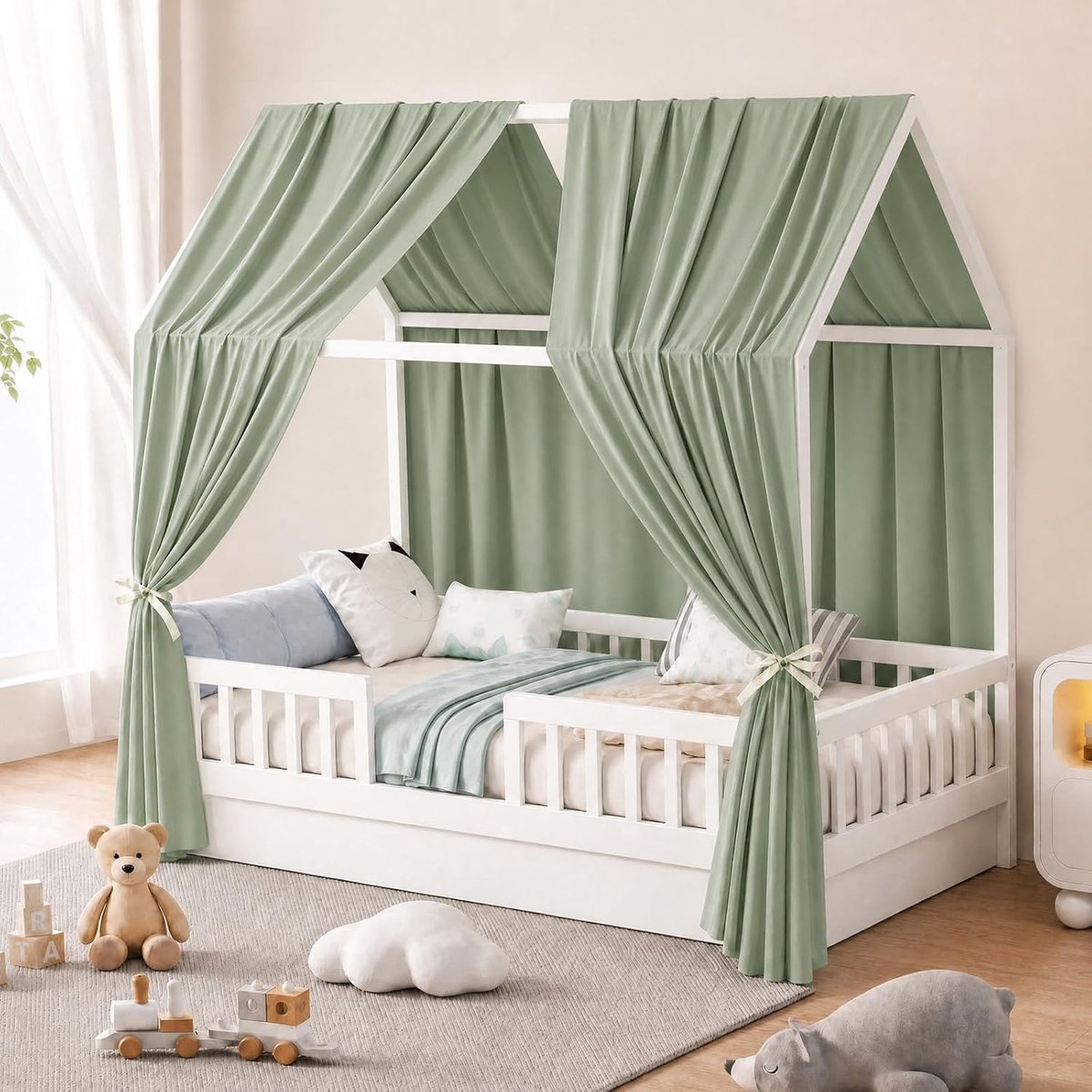 Hemelsgroen, set van 2, H 270 x B 67 cm, kinderen, hemelbed, gordijnen, mousseline met ademend en zacht, bedhemel, huisbed, decoratie voor luifel, kinderbed, kinderkamer (groen)