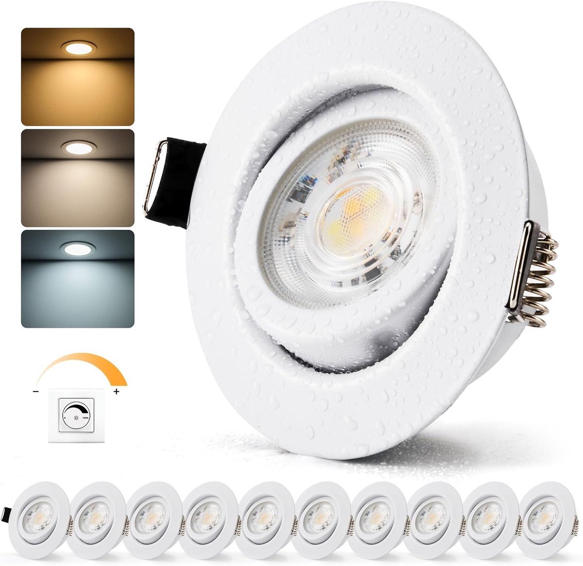 LED spots inbouwspot 230V dimbaar IP44 metaal wit