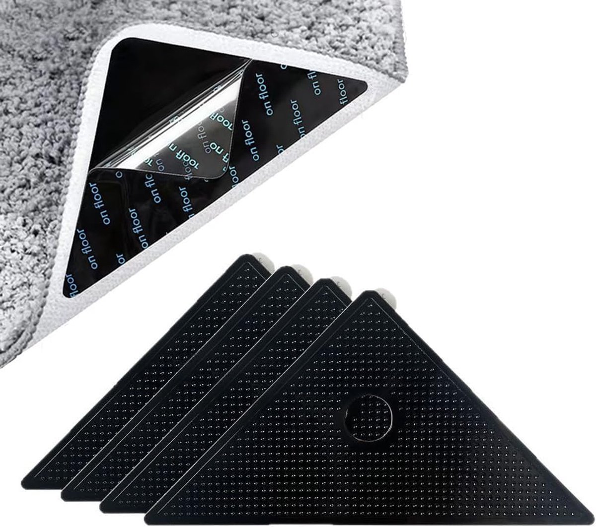 Tapijtonderlegger, zelfklevend en wasbaar, antislipmat voor tapijten, herbruikbaar, zonder resten met extra sterke PU-gelhechting, 4 stuks, anti-slip pads van hoogwaardig materiaal