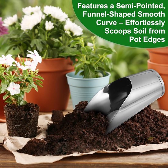 1-Set Bonsai Bodem Scoop, Roestvrij Staal Tuingrond Schep Emmer Schop en Grondzeef voor Verplanting/Bloem Planten/Plant Succulent, Klein Tuingereedschap [Zilverkleur] — afbeelding 4