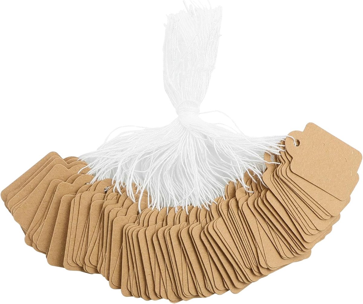 Etiketten van kraftpapier, 22 x 35 mm hangers, labels met jute koord, bruine etiketten van kraftpapier