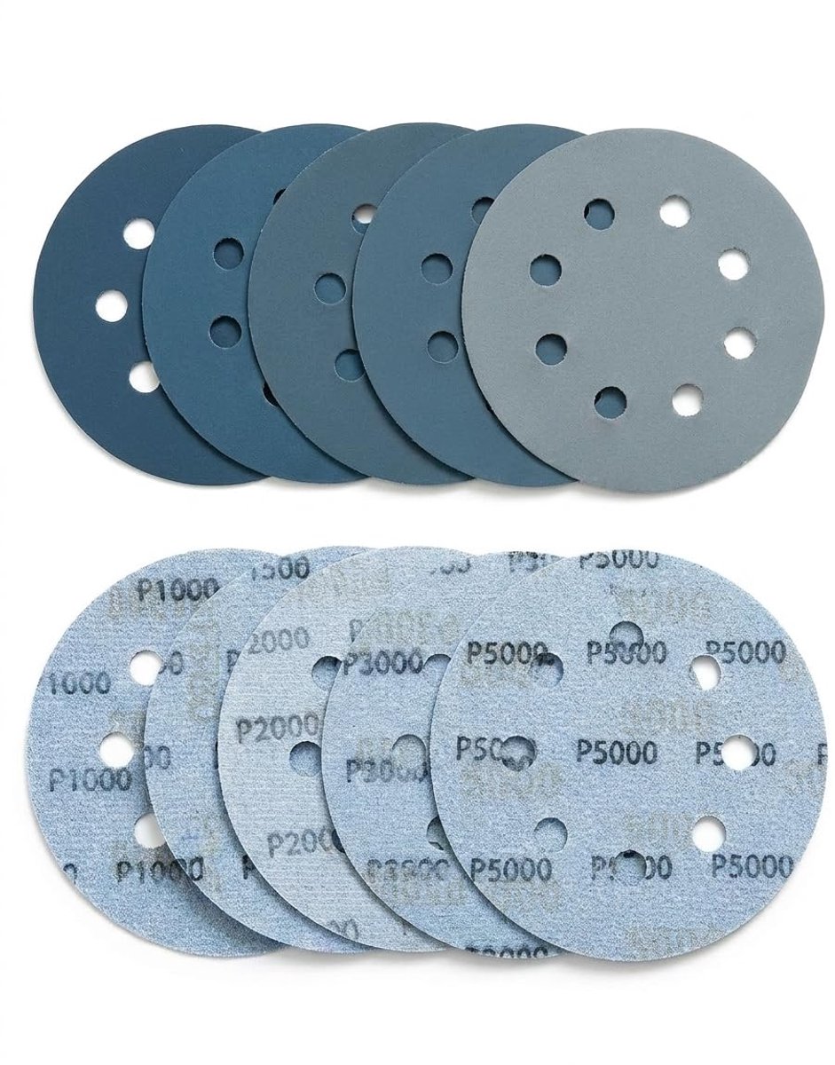 40 115 mm schuurschijven korrel 1000/1500/2000/3000/5000 voor hoogglans polijsten (40 stuks, 8 gaten)