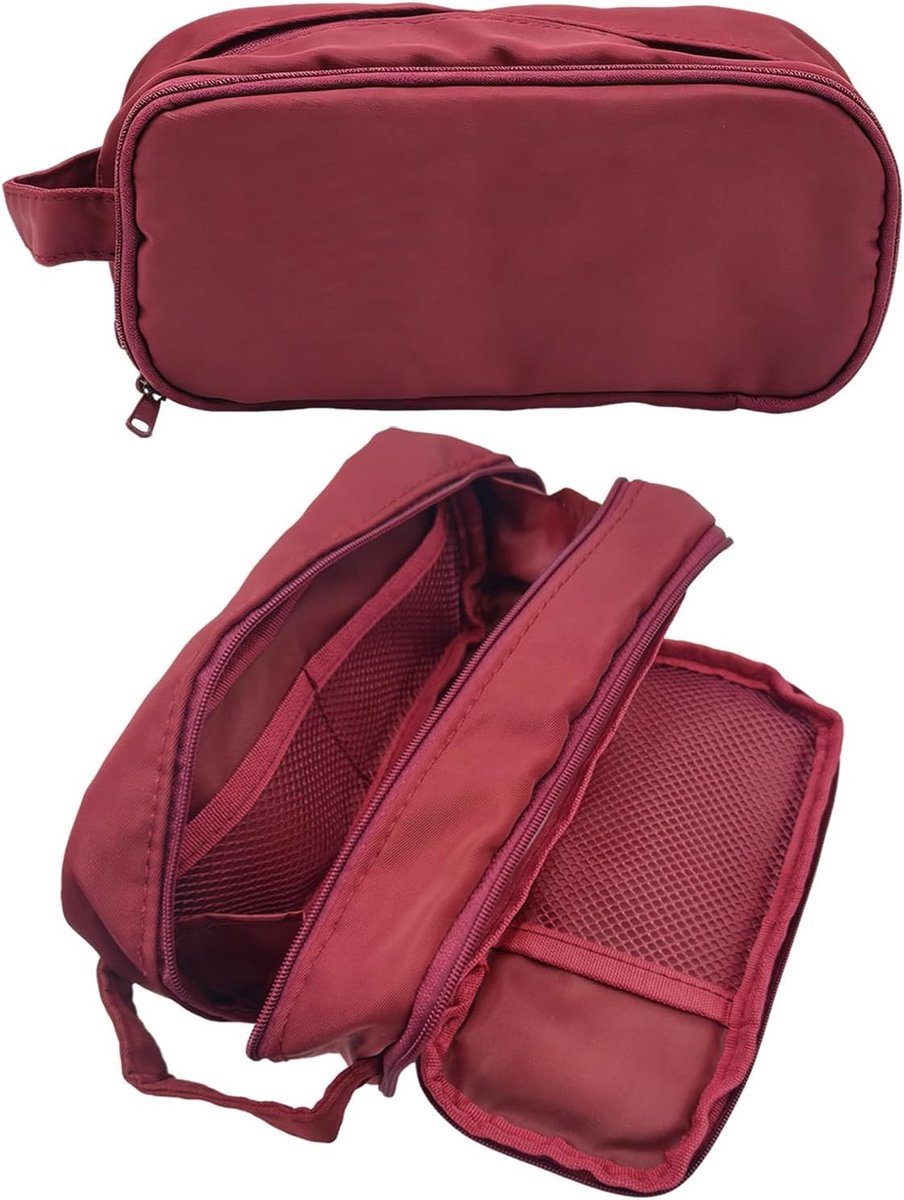 Etui compacte nylon pennenzak met handvat, dubbele rits, multi-compartiment briefpapier organizer, pennenetui voor volwassenen, meisjes, jongens, draagbare etui voor school en kantoor