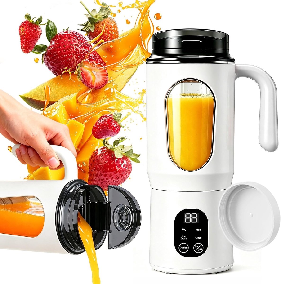 Blender, 580 ml, smoothie maker to go met 12 roestvrijstalen messen, draadloze mini-blender met rietje en 2 deksels, USB-oplaadbaar, waterdicht, voor shakes, reizen en sport