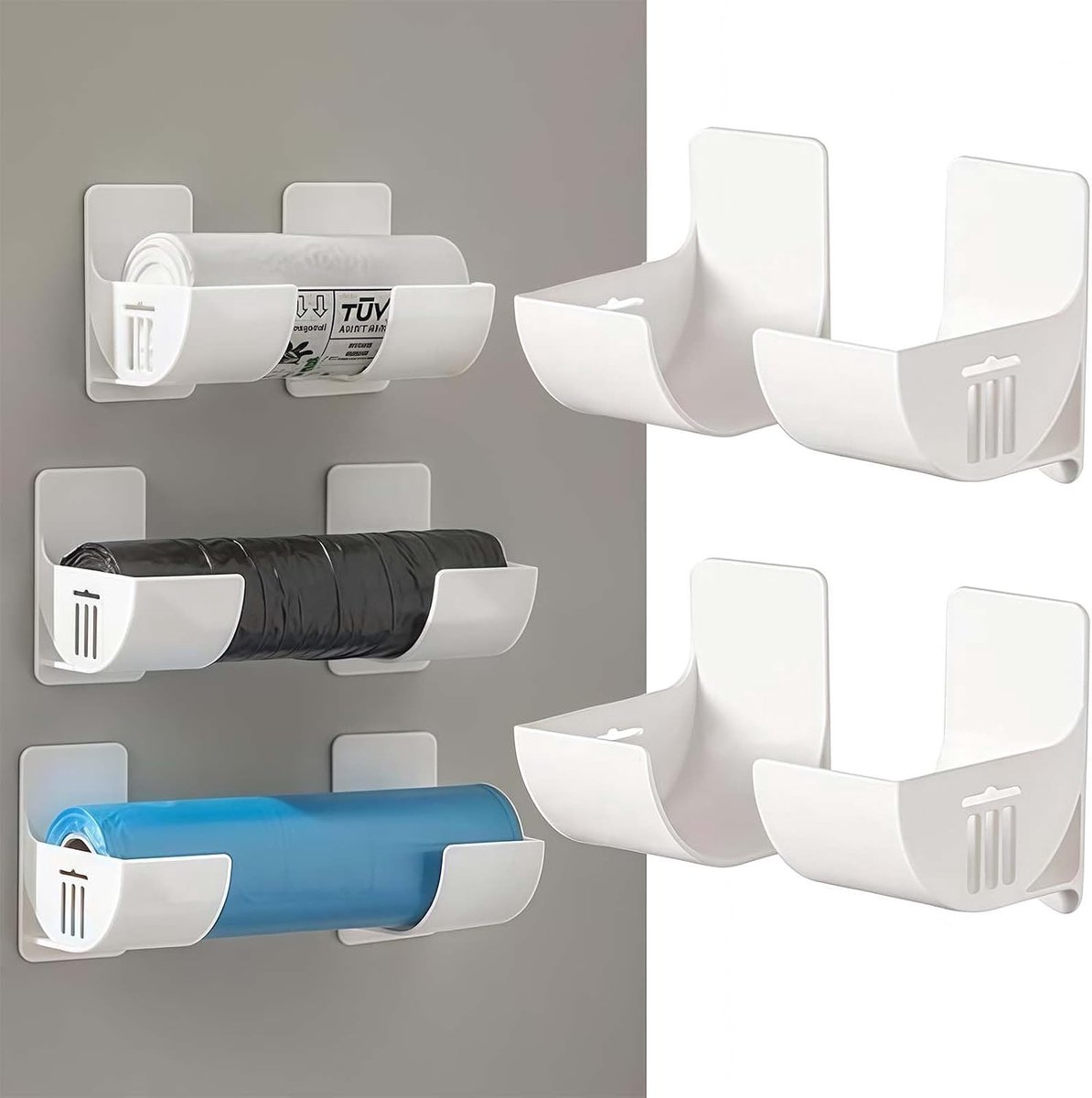 4-delige set - Opbergrek voor vuilniszakken - Geen boren nodig - Houder voor plasticfolie - Keukenopbergrek - Wandgemonteerd opbergrek voor plastic zakken - Opbergrek - Wit