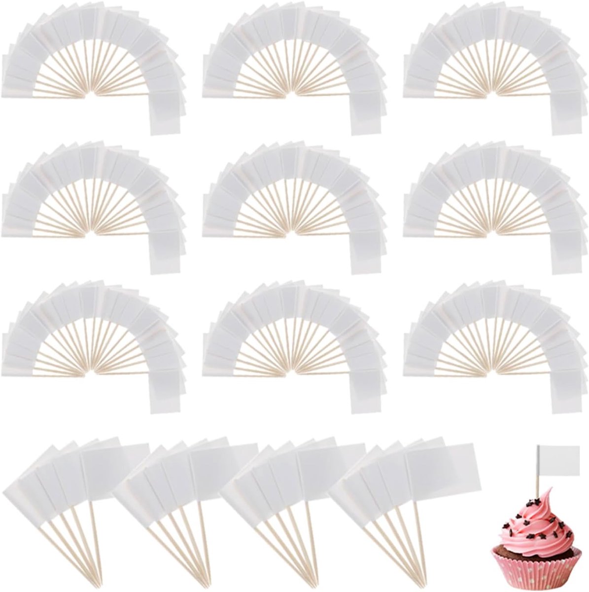 200x lege vlaggen wit faehnchen opschrift party buffet tandenstokers