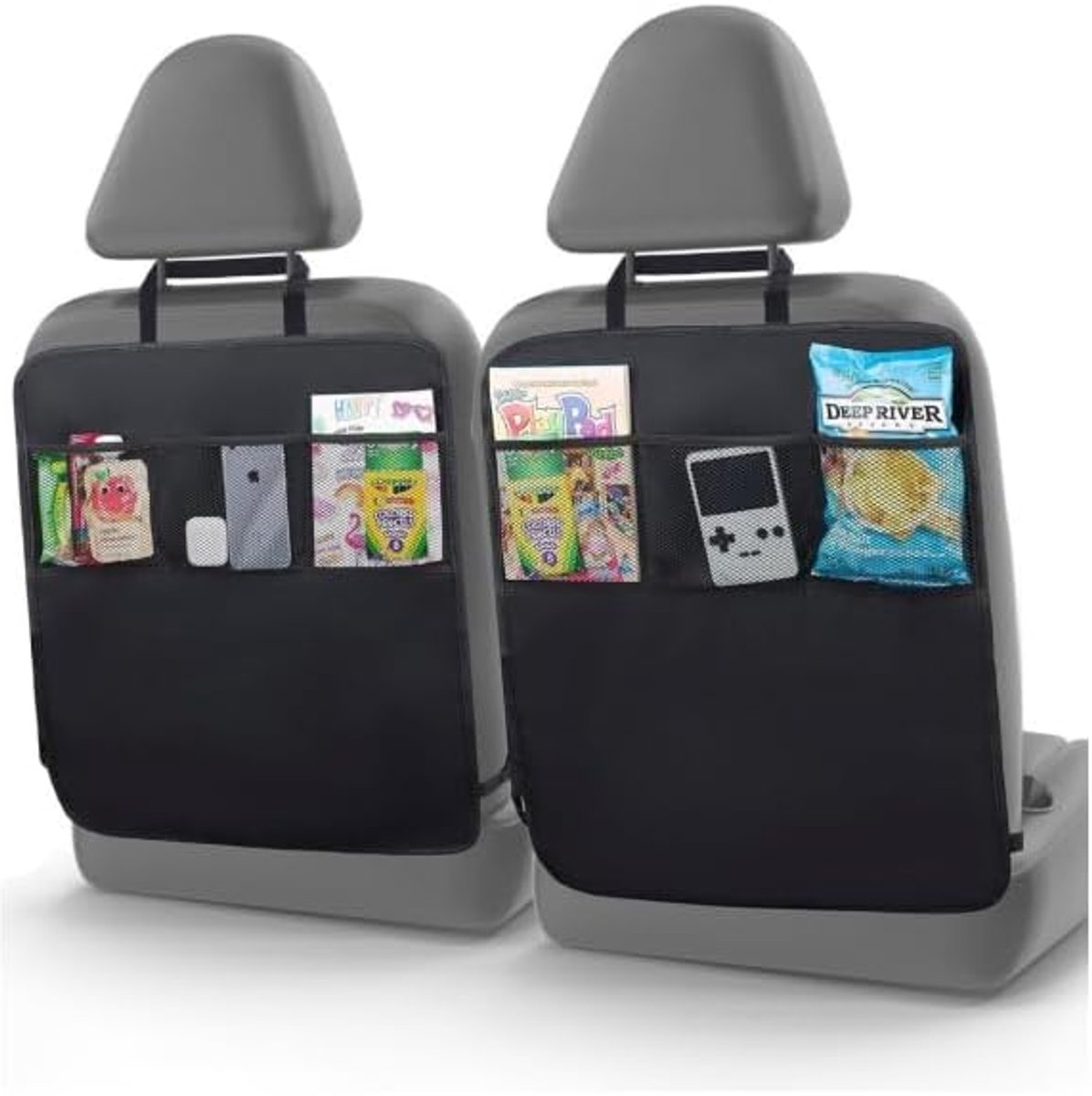 Set van 2 auto-achterbankorganizers voor kinderen, rugleuningbescherming, autostoelorganizer voor kinderen, waterdichte stoelbeschermer, autorugleuning