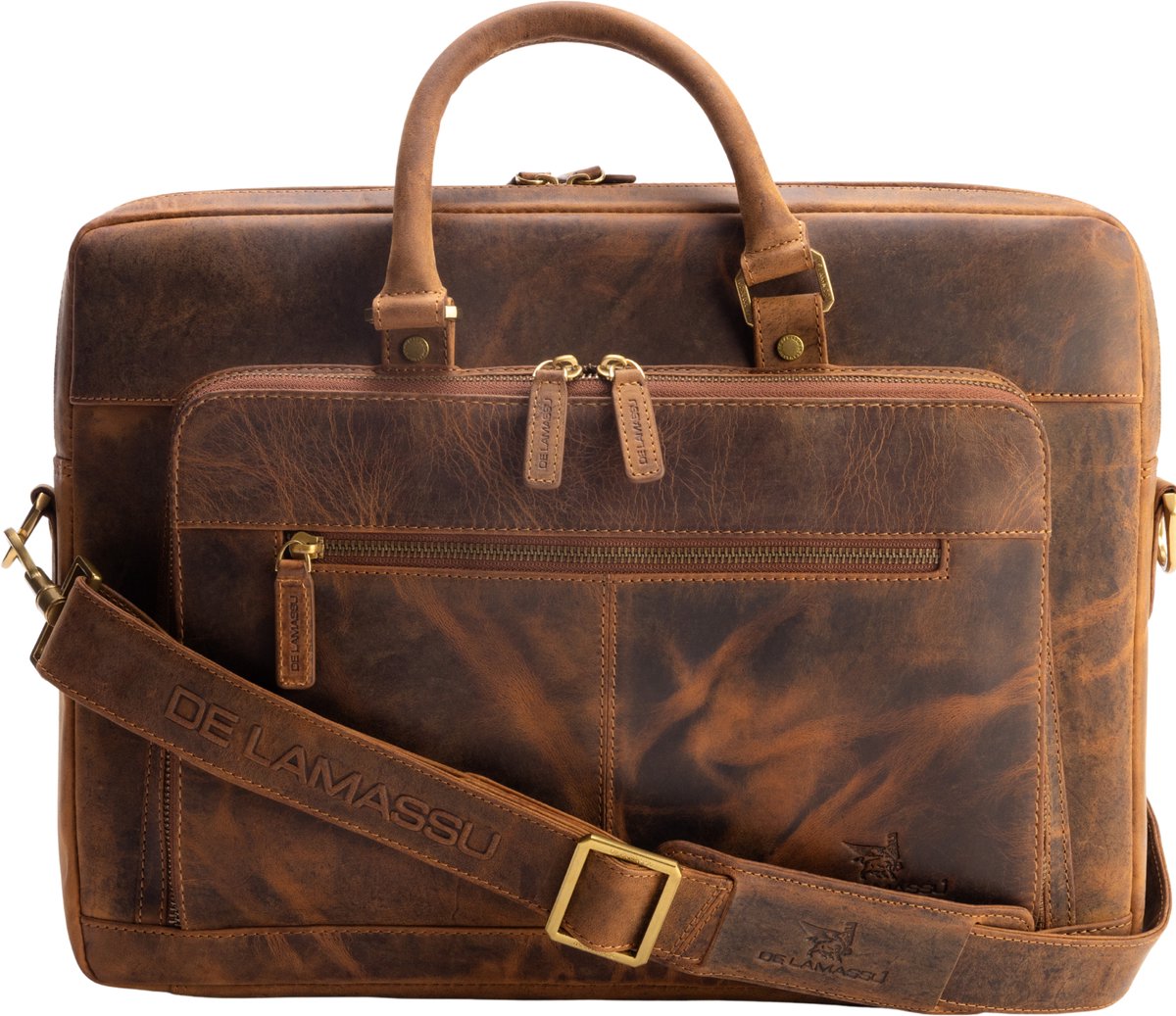 DE LAMASSU® (Aiden) Leren Laptoptas 16 Inch – Echt Leer – Met Organizer & Trolleyband – Slanke Premium Business Tas Unisex